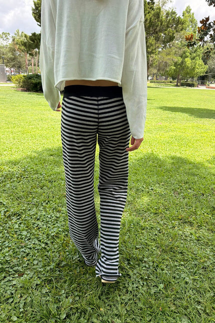 Hilary Striped Pants - Heather Grey and Black Stripes