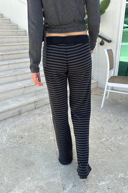 Hilary Striped Pants - Dark Grey Black Stripe