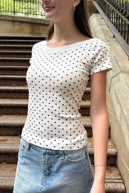 Ginny Polka Dot Top - White with Navy Large Polka Dot