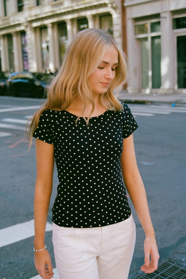 Ginny Polka Dot Top - Navy with White Polka Dots