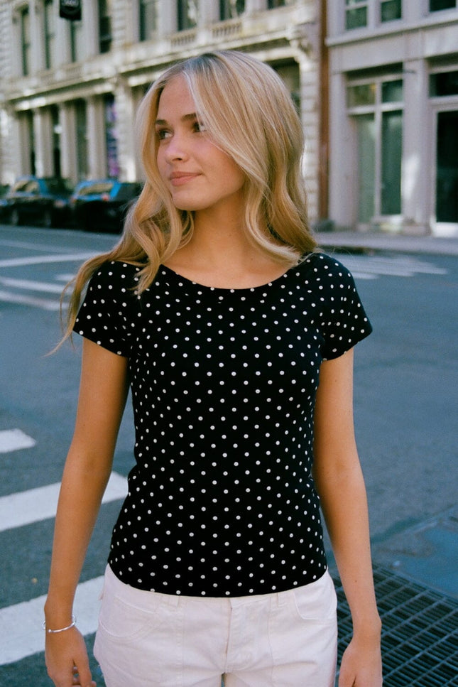 Ginny Polka Dot Top - Navy with White Polka Dots