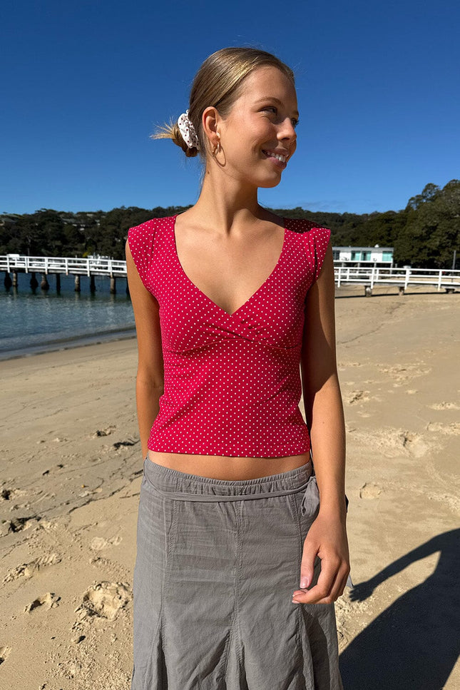Amara Polka Dots Tank - Red With White Polka Dots