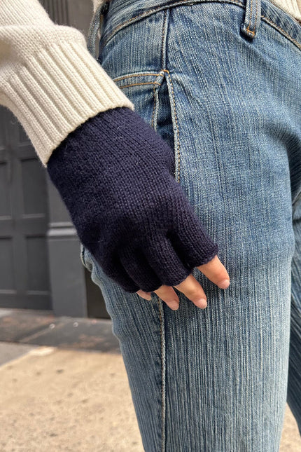 Fingerless Wool Gloves - Navy Blue