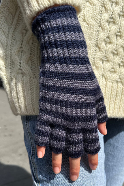 Fingerless Wool Striped Gloves - White and Black Stripe