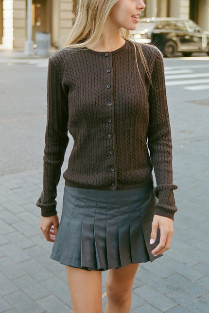Zoe Cable Knit Cardigan - Dark Grey