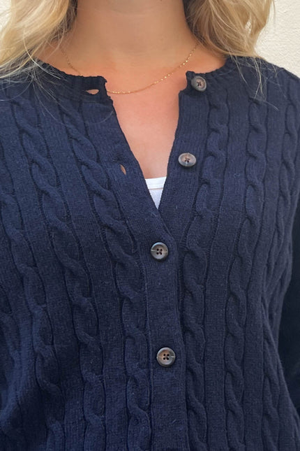 Olsen Wool Cable Knit Cardigan - Light Grey