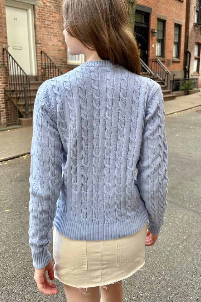 Olsen Wool Cable Knit Cardigan - Light Blue