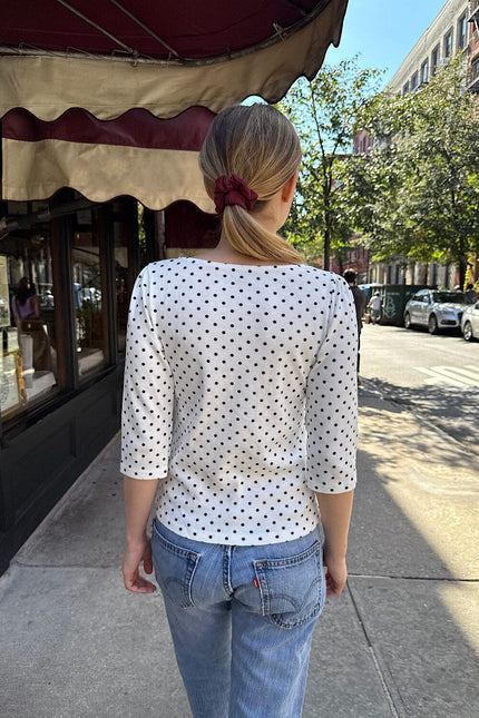 Jennie Polka Dots Top - White with Navy Polka Dots
