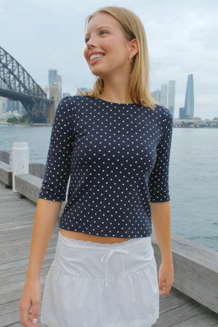 Jennie Polka Dots Top - Navy with White Polka Dots