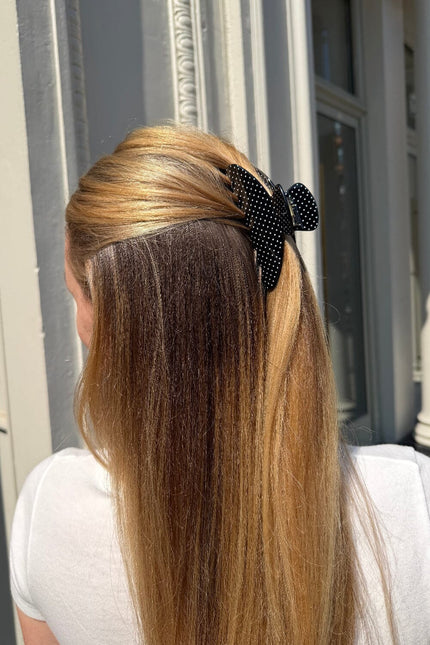 Hair Claw Clip - Black with White Polka Dots