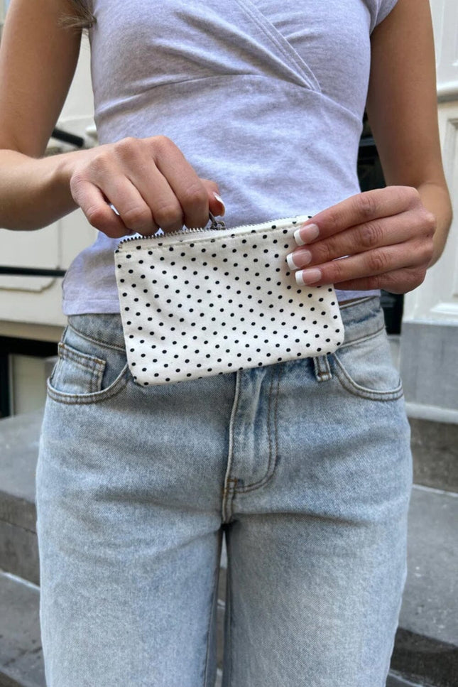 Polka Dots Coin Purse - White with Navy Polka Dots