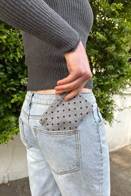 Polka Dots Coin Purse - White with Navy Polka Dots