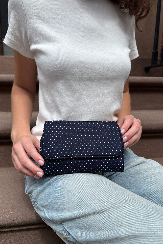 Polka Dots Makeup Bag - Navy with White Polka Dots