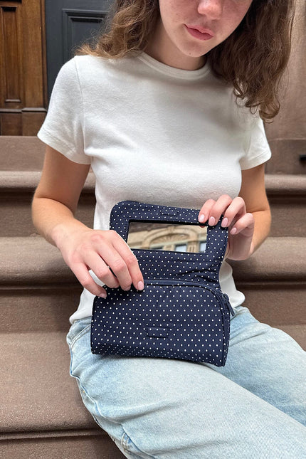 Polka Dots Makeup Bag - Navy with White Polka Dots