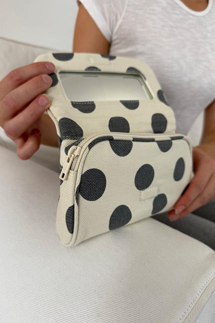 Polka Dots Makeup Bag - Ivory with Faded Black Polka Dots