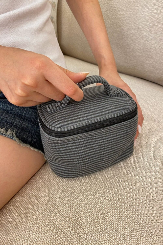 Stripes Makeup Bag - Dark Grey Black Stripe