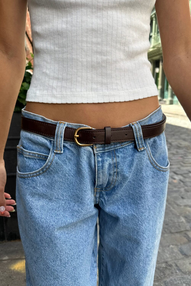 Faux Leather Buckle Belt - Brown