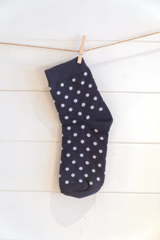Polka Dots Socks - Navy White Polka Dots