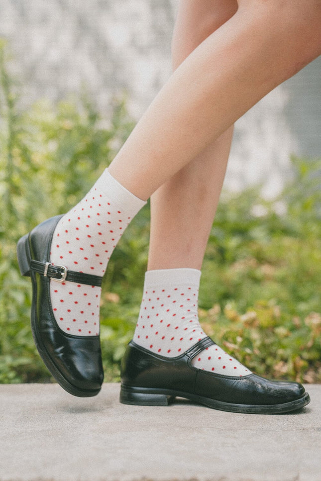 Polka Dots Socks - White and Red Polka Dots