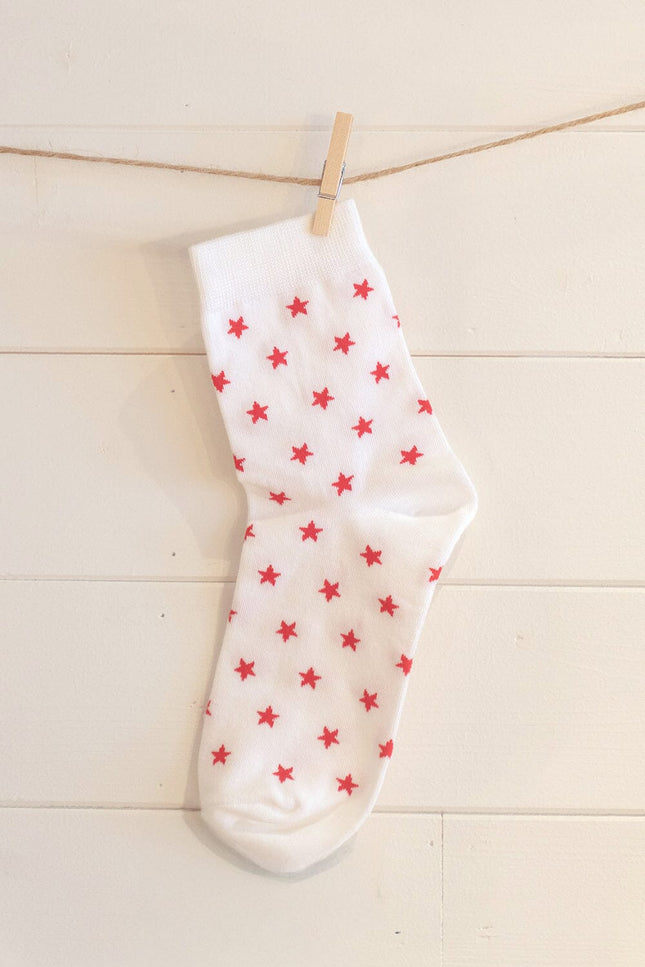 Stars Socks - White With Red Stars