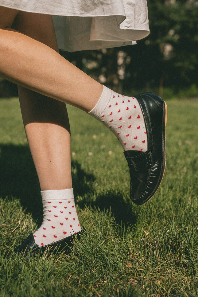 Heart Socks - White with Red Hearts