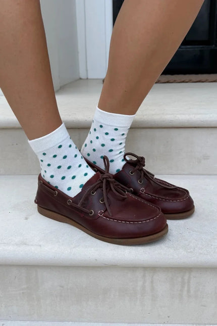 Polka Dot Socks - White with Teal Polka Dots