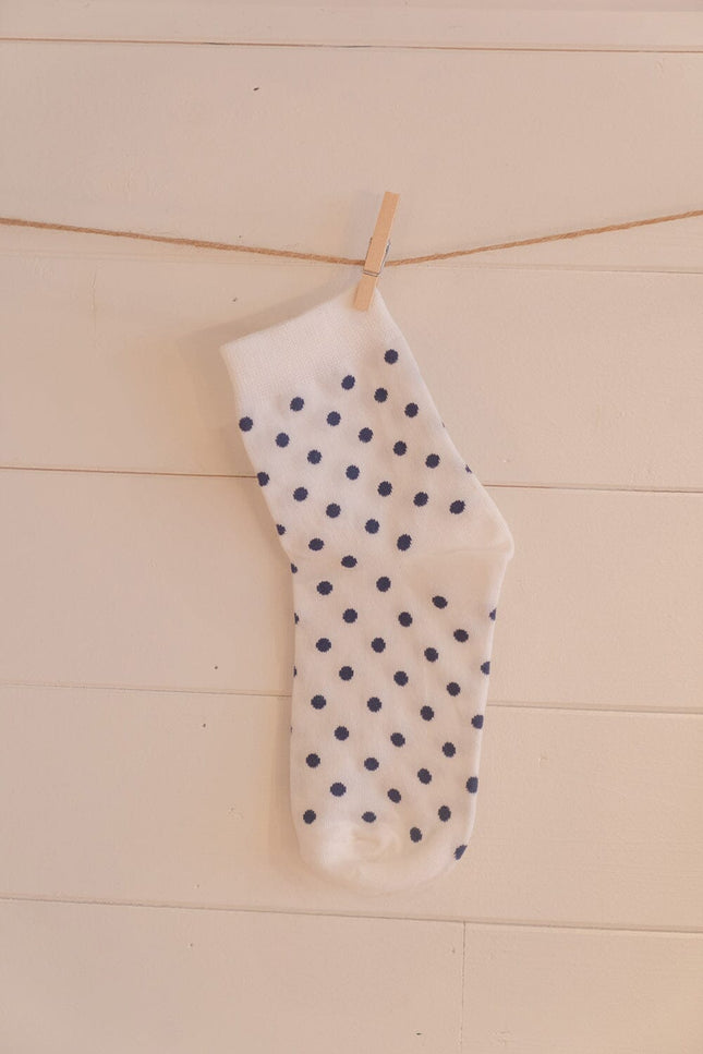 Polka Dot Socks - White With Navy Polka Dots