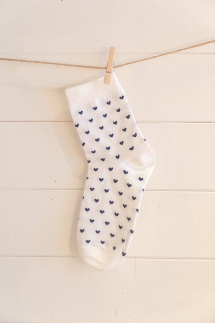 Heart Socks - White With Navy Hearts