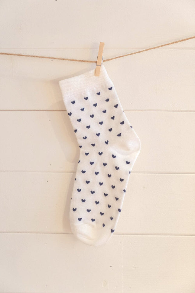 Heart Socks - White With Navy Hearts